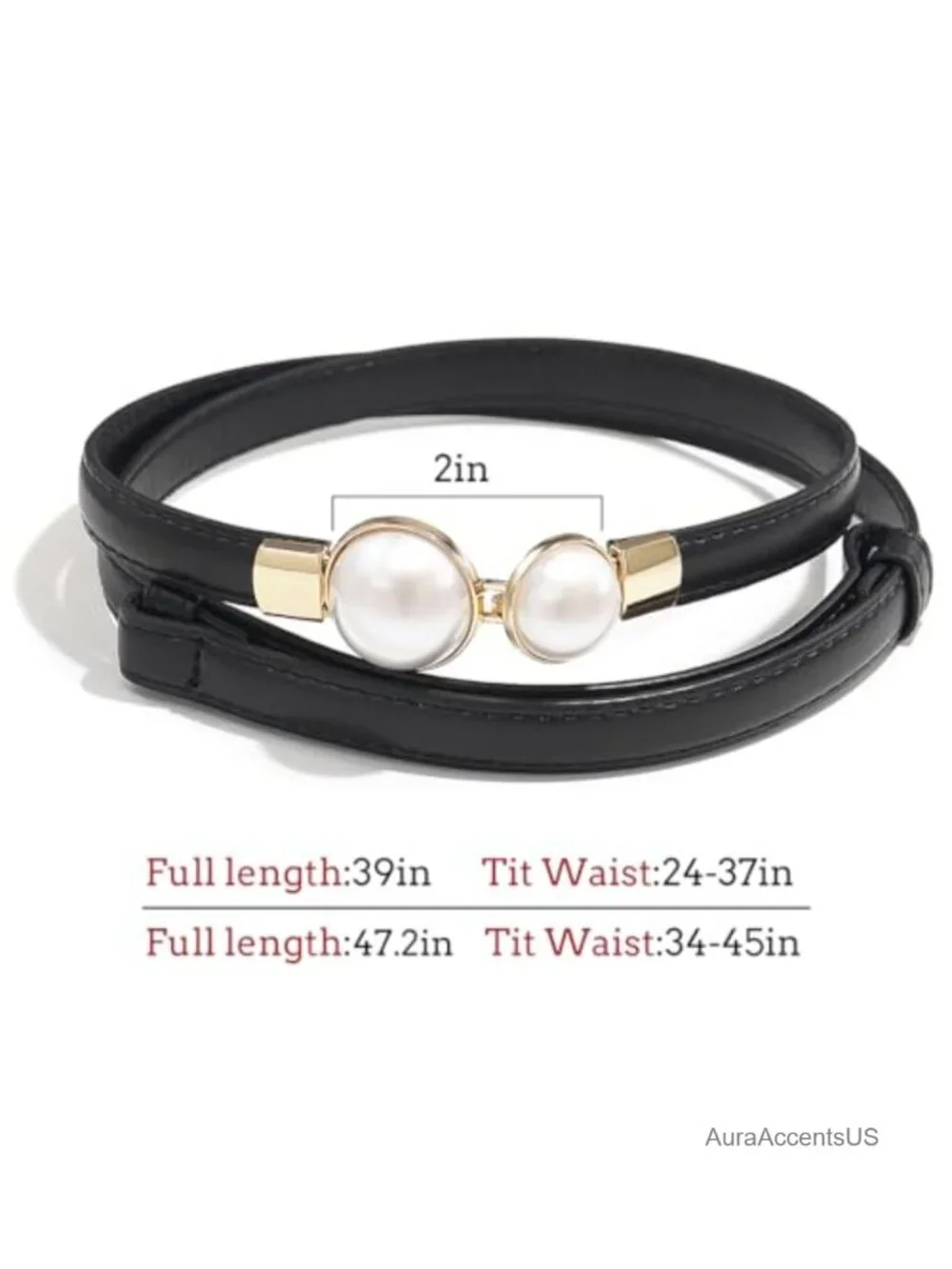 Thin PU Leather Skinny Belt with Pearl Buckle for Dresses